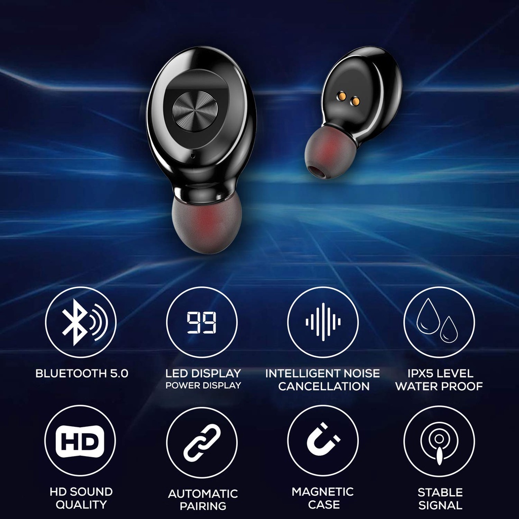 WeCool Moonwalk M1 Earbud (Earbud Bluetooth Nirkabel) dengan IPX5 dan Casing Pengisian Daya Tampilan Digital Earphone Bluetooth dengan Musik HD dan Panggilan Ture Wireless Sport Fit Ear Buds Bluetooth 5.0