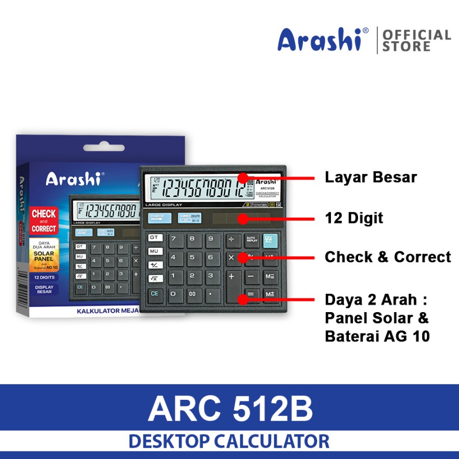 

Kalkulator Calculator Kalku lator Calc ARASHI ARC 512B 512 Solar Panel