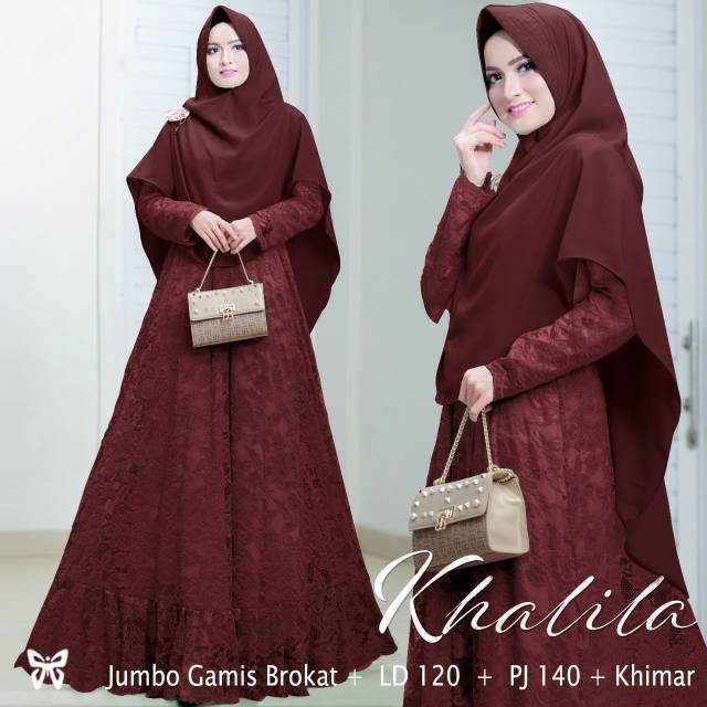 ELDE 5 - Syari Khalila JUMBO XXXL gamis brukat lapis furing busui Ld 120 Pjg 140 + khimar