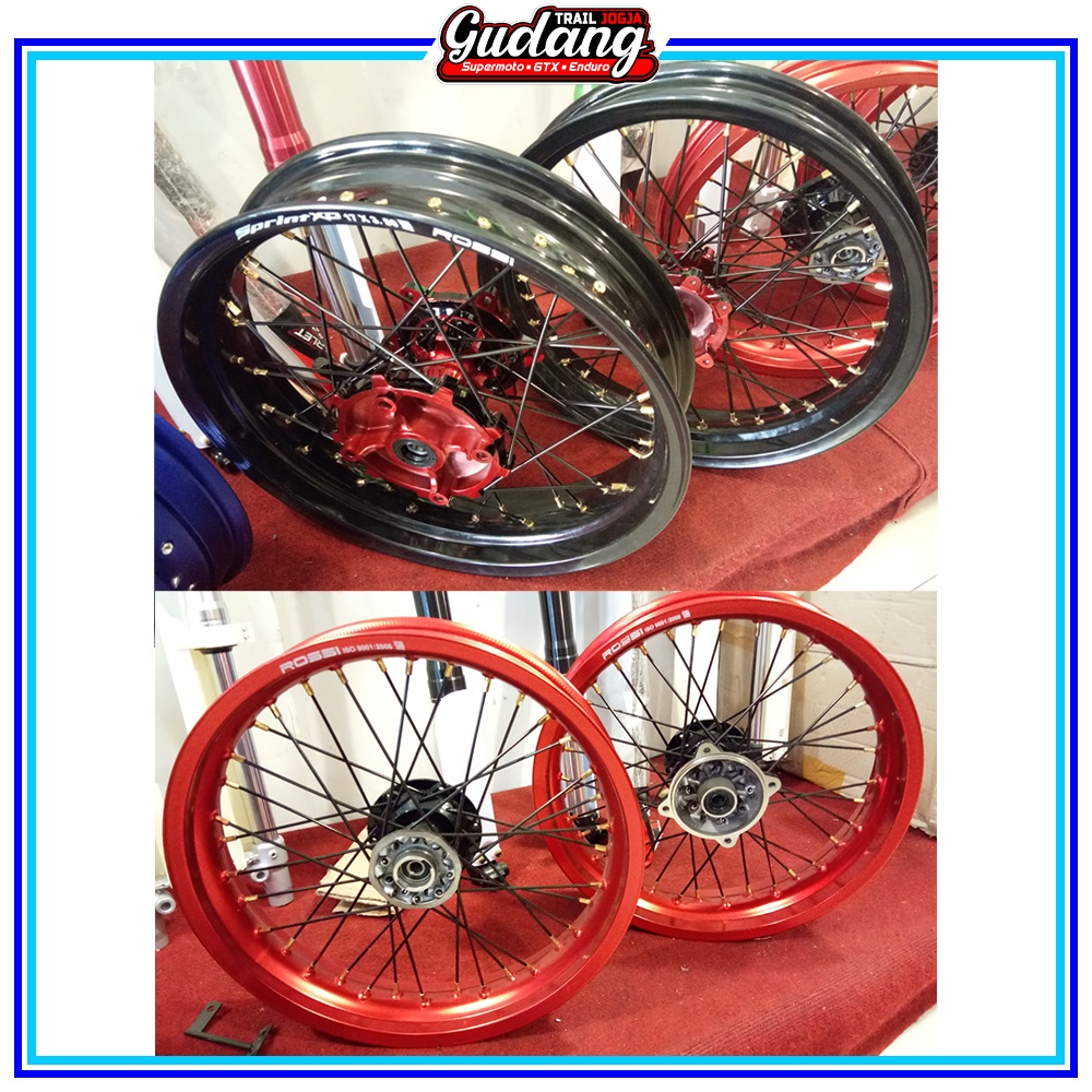 Paket Whellset Supermoto KLX 150 BIGFOOT DTRACKER CRF 150 WR 155 Velg Set Jari Jari Tromol Full Scarlet Expedition Sprint XD V Rossy Champ Supermoto CRF 150L KLX 150 BIGFOOT DTRACKER WR 155