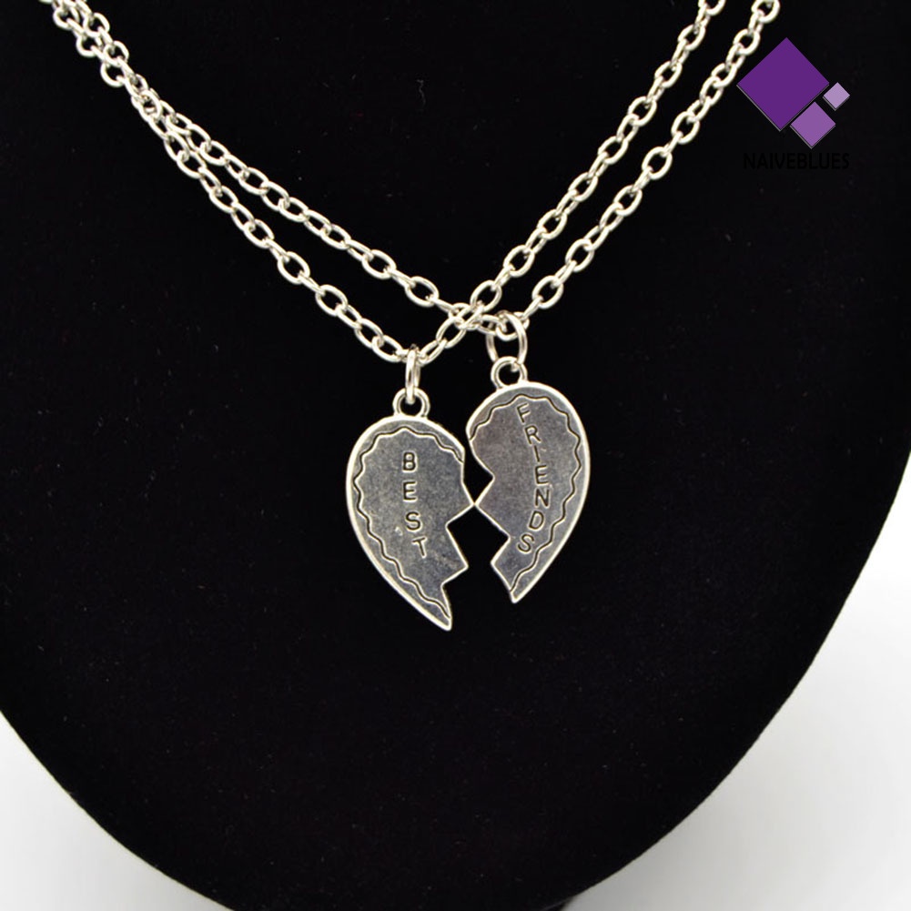 Naiveblue 2pcs Kalung Rantai Liontin Hati Motif Huruf Best Friends Untuk Pasangan / Pria / Wanita