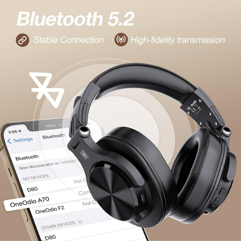 Oneodio Headphone Headset DJ Bluetooth 5.2 Hi-Res with Mic - A70 - Black