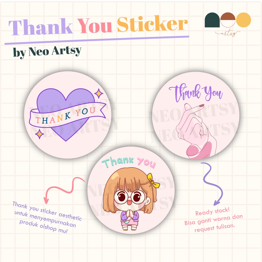 Sticker Ucapan Thank You Aesthetic / Thankyou Sticker / Stiker Label Thankyou / Stiker Terima Kasih 