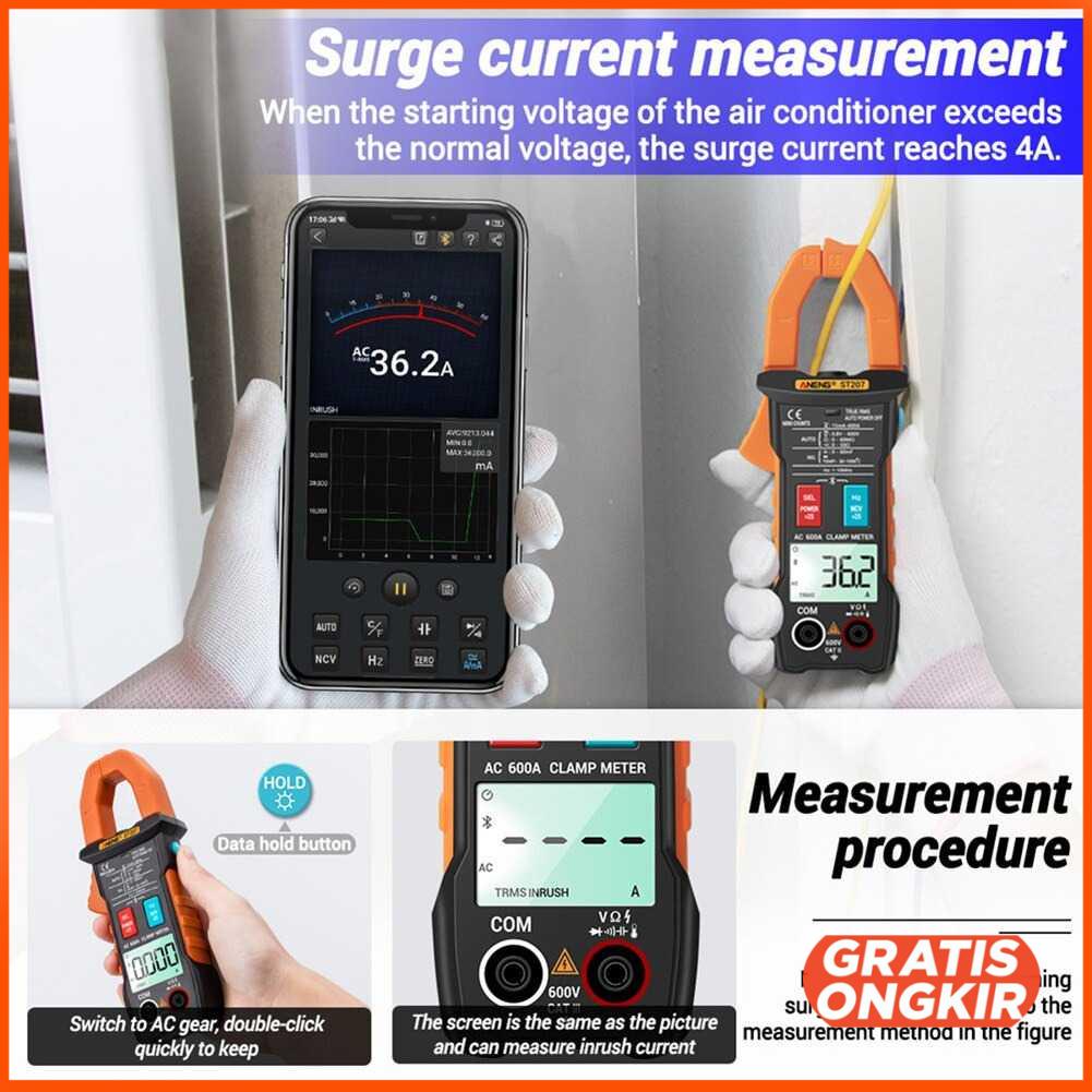 Multimeter Digital Bluetooth Voltage Tester Clamp - ST207 Black