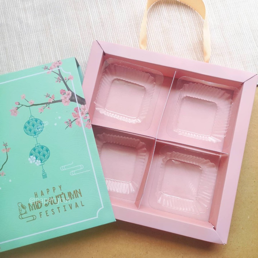 (10 Pcs) Dus Box Sekat 4 Mooncake 75gr 100gr 125gr Kotak Kue Mooncake Mid Atumn Box Dus Mooncake
