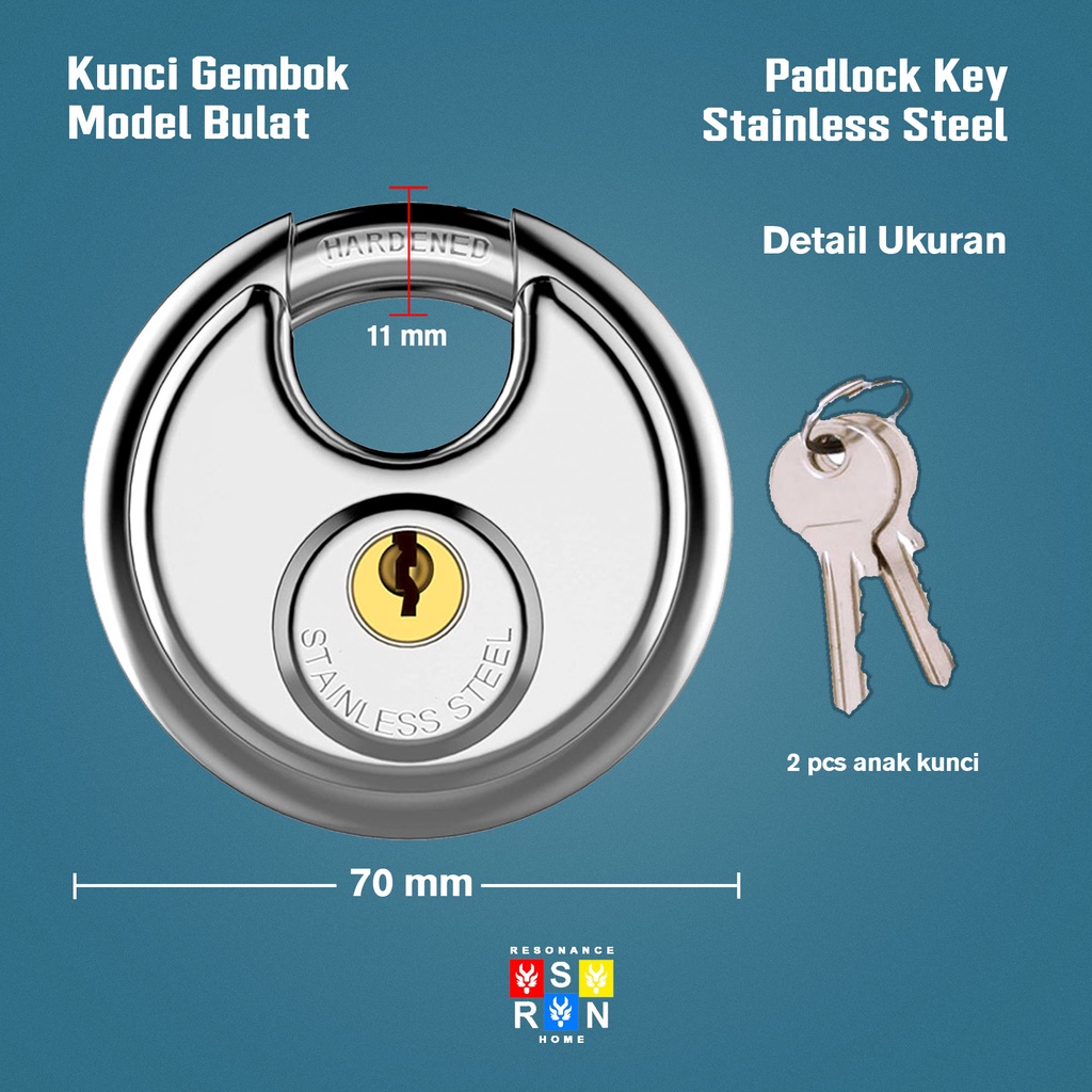 Kunci Gembok Bulat 70mm / Rounded Padlock Resonance Home