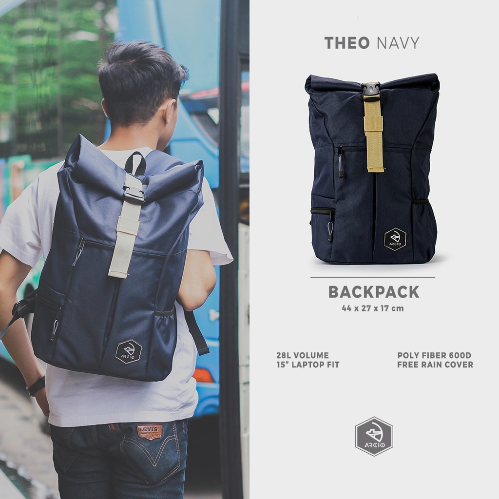 THEO NAVY |ManNeedMe x ARCIO| Backpack Tas Ransel Pria FREE RAINCOVER - ORI