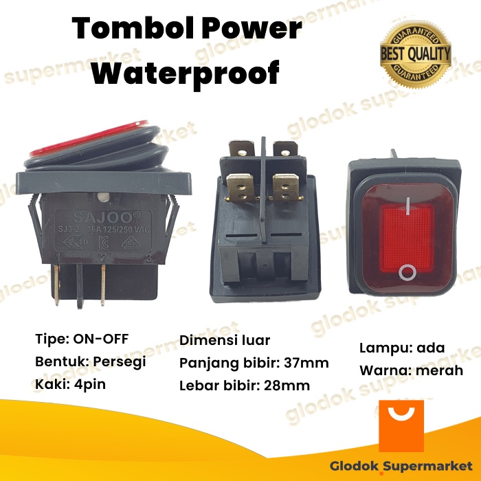 Saklar Waterproof 4 pin On Off Tombol Rocker Water Proof 2 Posisi Lampu Power Switch 4pin