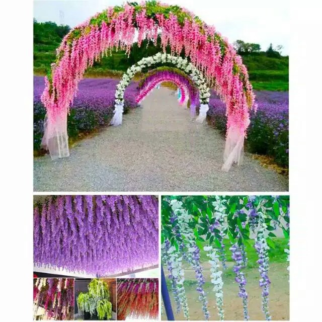 [ 12 PCS  ] BUNGA WISTERIA 1 LUSIN Dekorasi Wedding Pernikahan Bunga Artificial Juntai Besar Rambat Hiasan Dinding