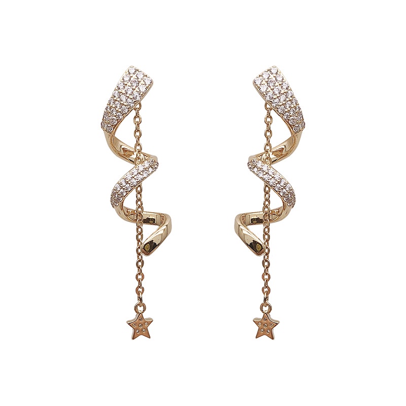 Anting Rantai Spiral Bentuk Bintang Aksen Berlian
