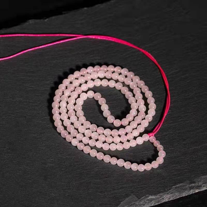 Tasbih Japamala 108 Handmade Batu Rose Quartz Merah Muda