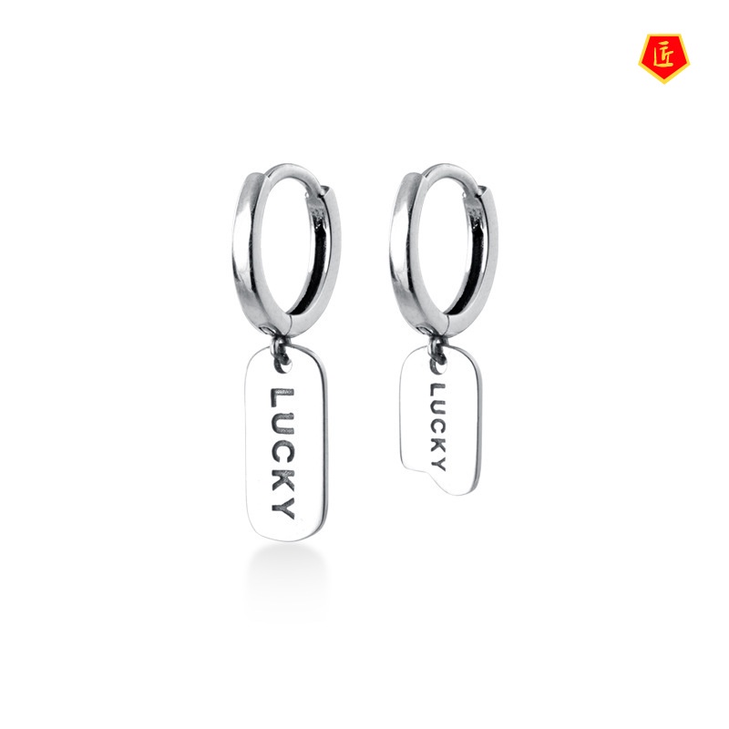 [Ready Stock]S925 Silver Korean Style Graceful Personality Lucky Tag Earrings