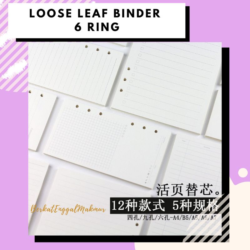 

Loose Leaf 6 Ring Binder Paper A7 A6 A5