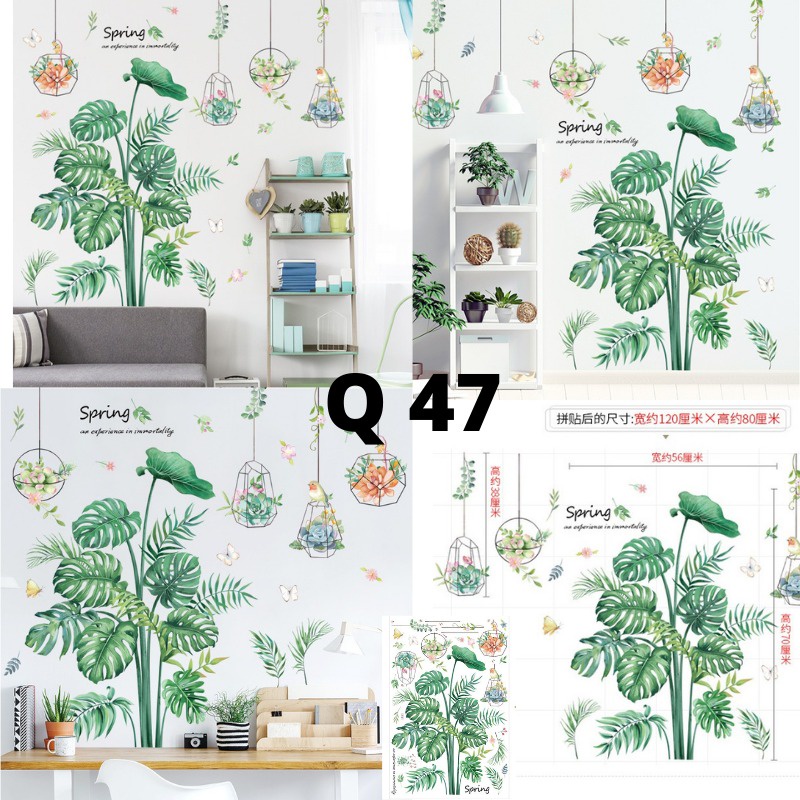 WALLSTIKER WALLSTIKER WALL STICKER STIKER PAPER WALLPAPER DINDING D3 MOTIF TANAMAN HIJAU DAUN POHON KAKTUS MONSTERA DEKORASI CAFE RUMAH PINTU JENDELA CERMIN KACA HIASAN KERAMIK KAMAR MANDI TOILET ANTI AIR WATERPROOF TEGEL KOMPOR KULKAS DAPUR 3D AESTHENTIC-Q 47