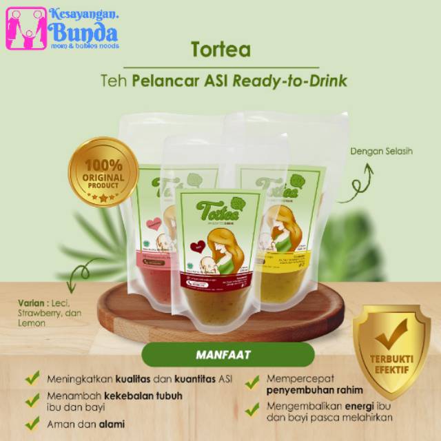 Tortea 250ml Torbangun Minuman Teh Pelancar ASI Booster Kesayangan.Bunda Herbal Alami Lemon Leci