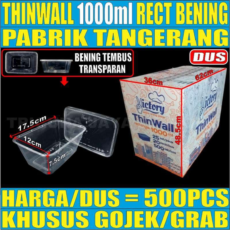 Thinwall 1000 ml Kotak Panjang Rectangle 500 pcs Per Dus Tempat Makan Box Nasi 1000ml Murah Food Container