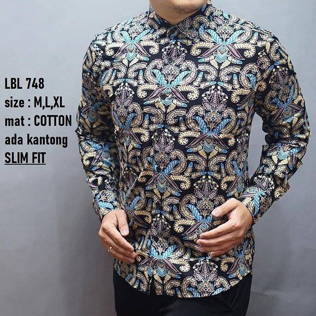 LBL 748 HEM KEMEJA BATIK PRIA SLIM FIT LENGAN PANJANG LUIGI BATANI