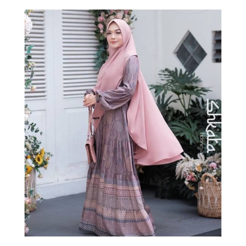 Gamis Amata By Shkata/dress muslim/pakaian dewasa/baju syari/mauve/ungu/busui/crepe premium/modis