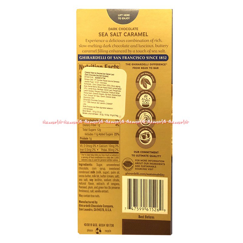 Ghirardelli Dark Chocolate Caramel Raspberry Sea Salt 100gr Coklat Giradeli Girardeli