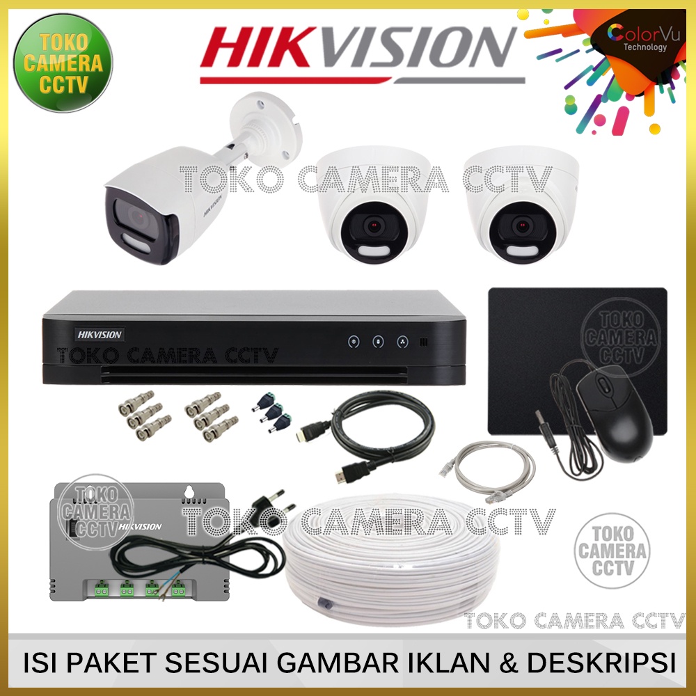 PAKET CCTV HIKVISION COLORVU 5MP 4 CHANNEL 3 KAMERA