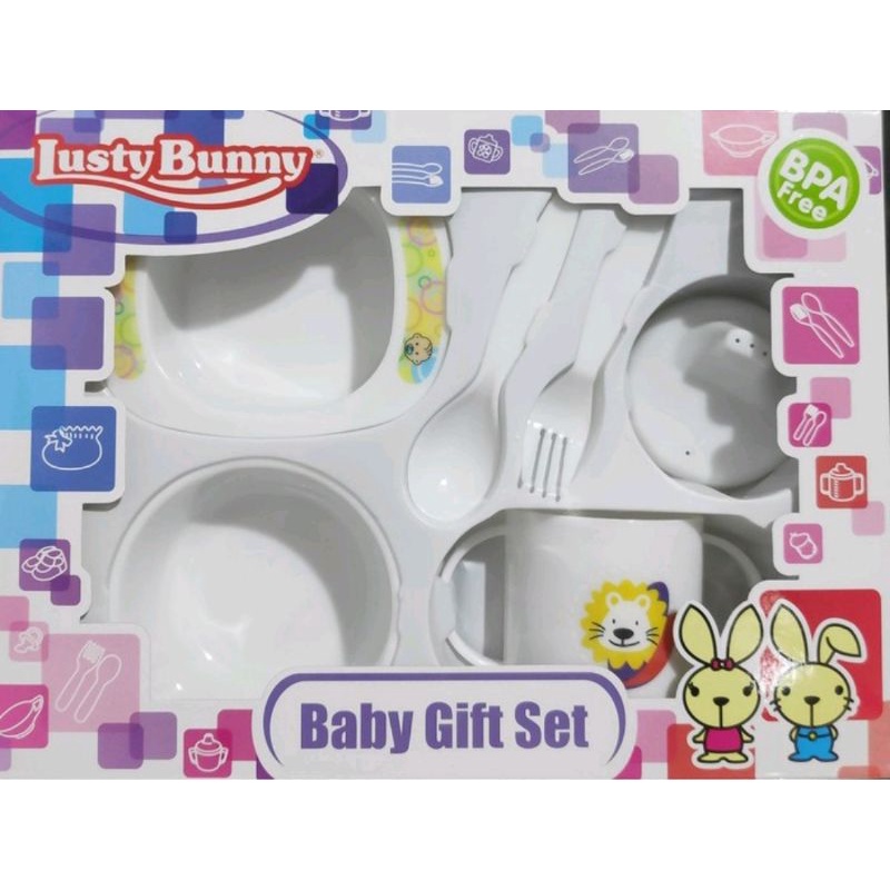 Feeding Set Lusty Bunny 6 in 1 Piring Gelas Sendok Garpu Bayi Lustybunny