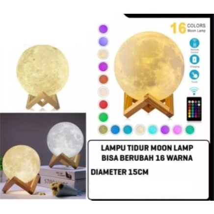 Lampu Tidur Bulan 15CM Moon 16 Warna RGB + Remote Humidifier Bulan Lampu Tidur Unik