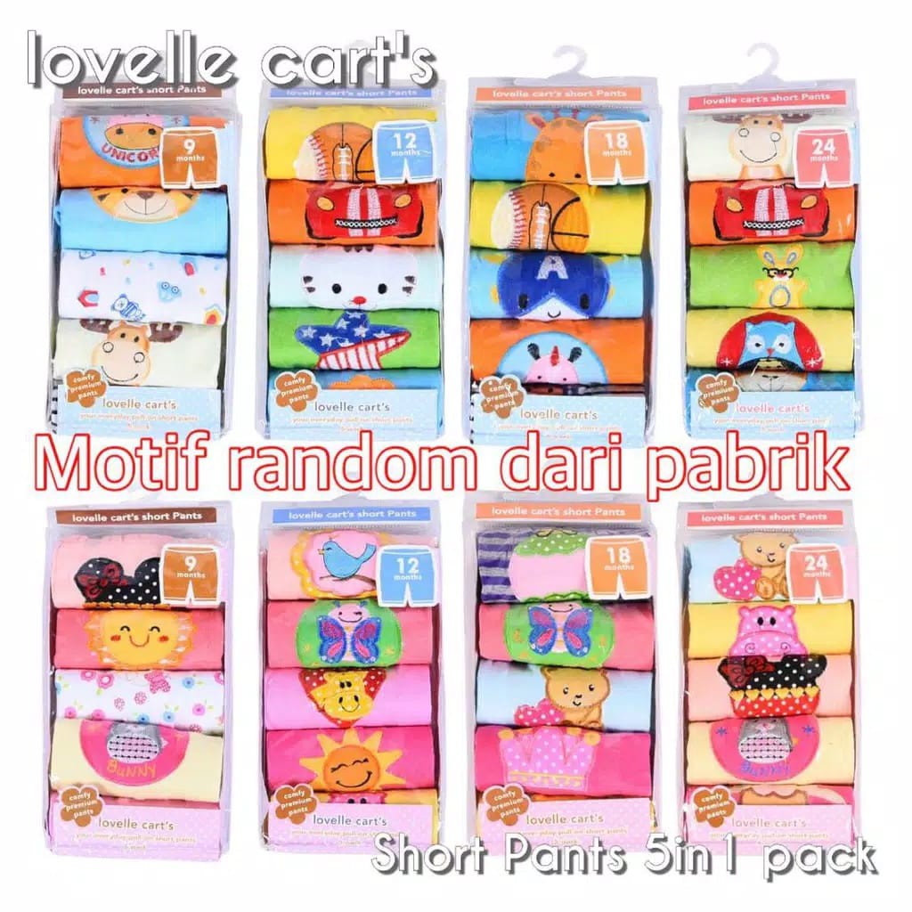 5pcs Celana Pendek Bayi Lovelle Carts 6-24 Bulan Short Pants Carters SNI