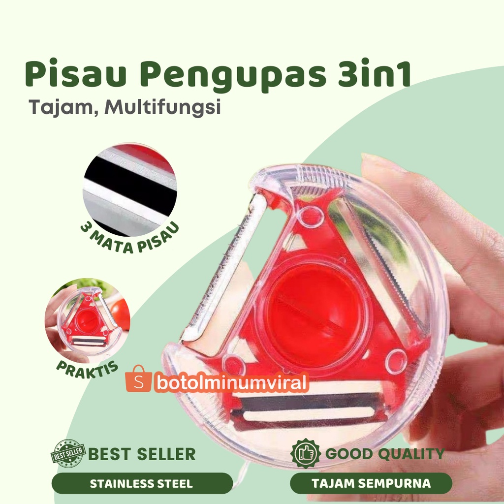 Pengupas Kentang Sayur Stainless Steel Alat Peeler 3 in 1 Wortel Apel - Merah Hijau Biru