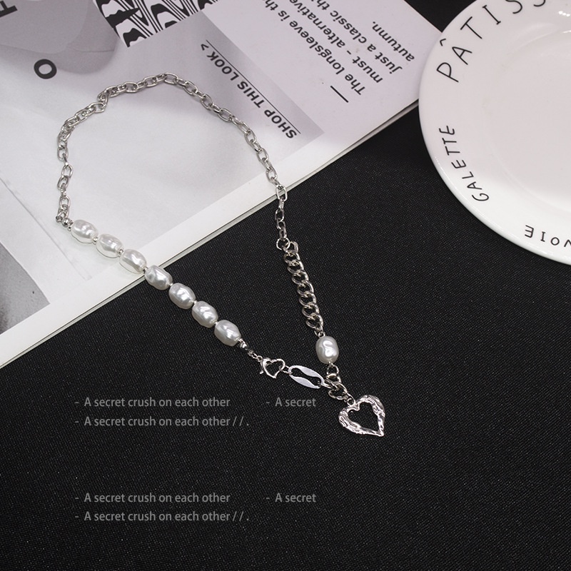 Hollow Love Pearl Stitching Design Necklace Female Trend Clavicle Chain