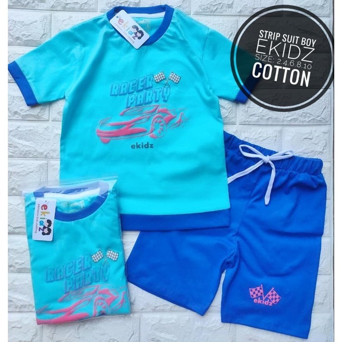 SALE 50% - Setelan Anak Laki-Laki EKidz Strip Suit - Racer Party (MINUS NODA KUNING SEDIKIT BAGIAN D