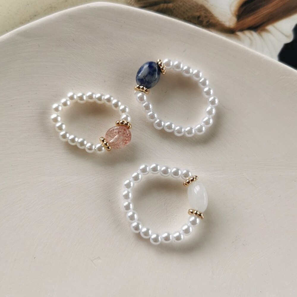 Cincin Knuckle Midi Elastis Adjustable Hias Manik-Manik Mutiara Imitasi Gaya Vintage Untuk Wanita