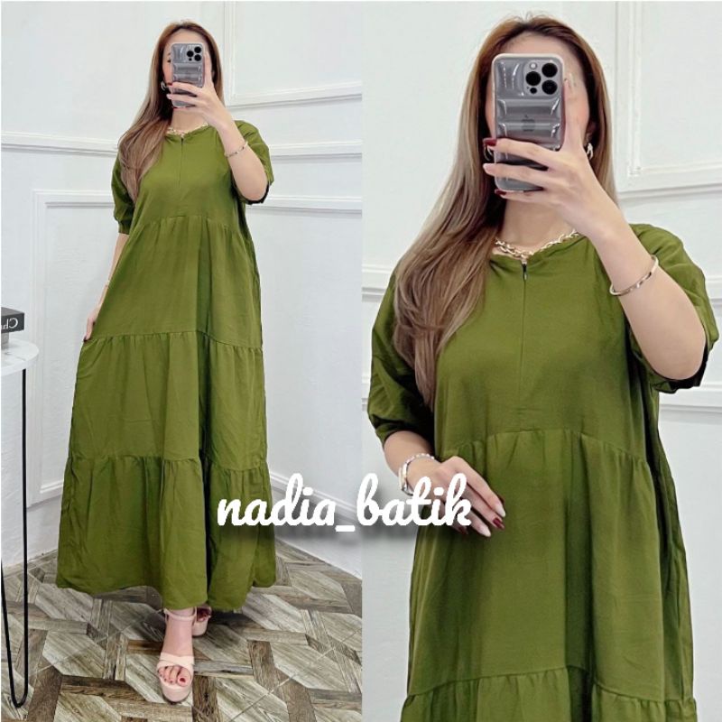 BAJU WANITA LONGDRES MODEL SUSUN TERBARU TANGAN KARET KEKINIAN BISA UNTUK IBU HAMIL DAN BUSUI BAJU PANJANG SEMATA KAKI PB 125CM