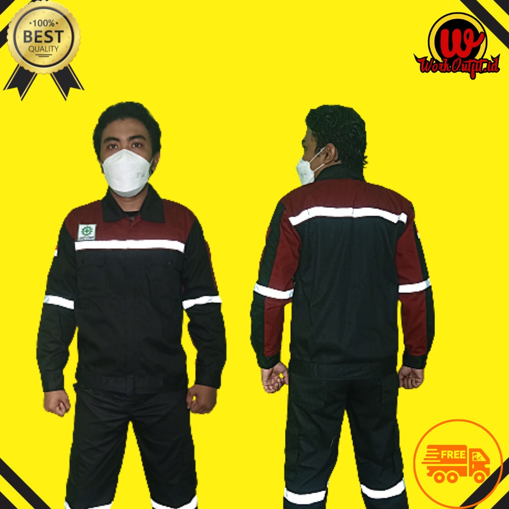 Baju Safety Wearpack Lengan Panjang | Baju Proyek Atasan Merah Maroon Hitam