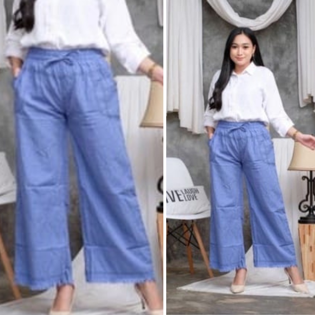 CELANA WANITA JEANS RAWIS/KULOT RAWIS HW/HIGHWAIST KULOT JEANS PINGGANG KARET