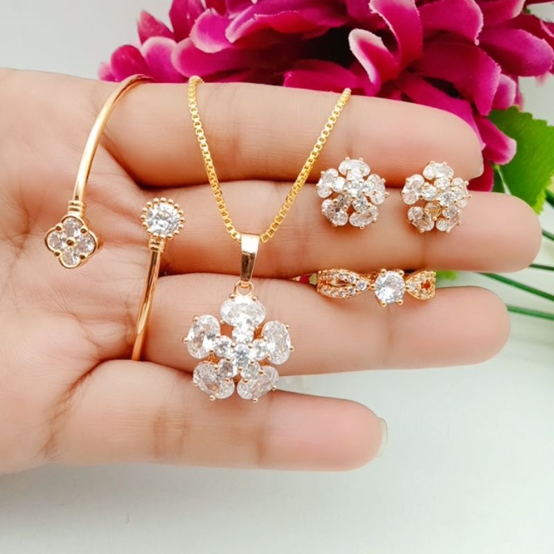 Set perhiasan wanita permata putih lapis emas terlaris