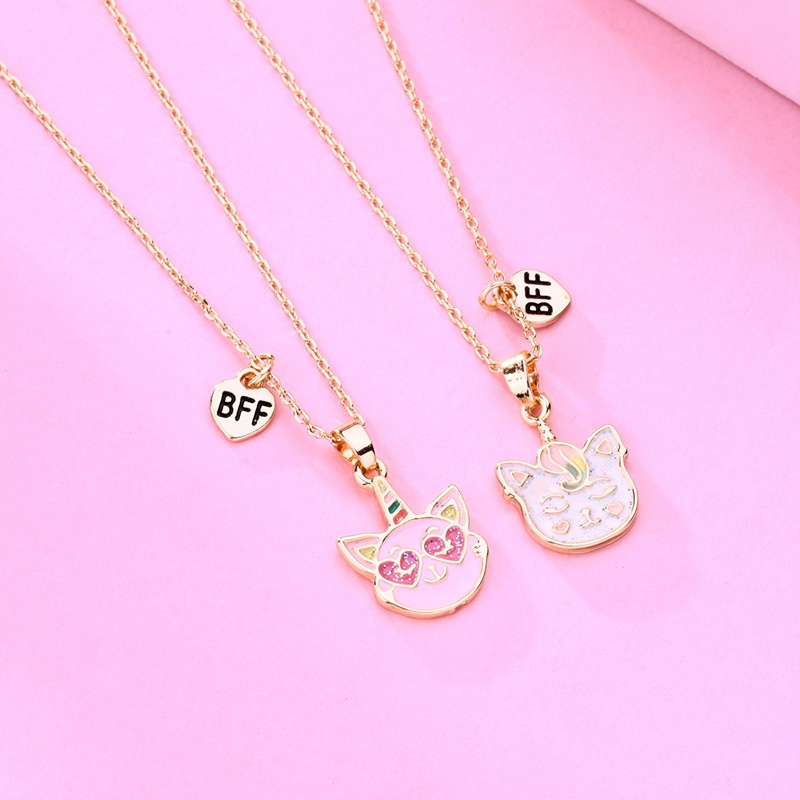 2pcs / Set Kalung Magnetik Adjustable Bentuk Kartun Kucing Untuk Persahabatan