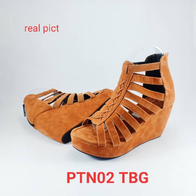 Emye PTN02 Sepatu Wedges Gladiator 9cm Wanita Elegan Bahan Lembut