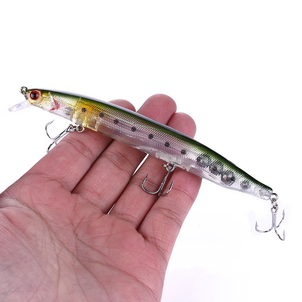 Hengjia 10PCS / set Umpan Pancing Ikan Minnow Mata 3D 13.5CM 18.5G Dengan Kail Treble Untuk Laut