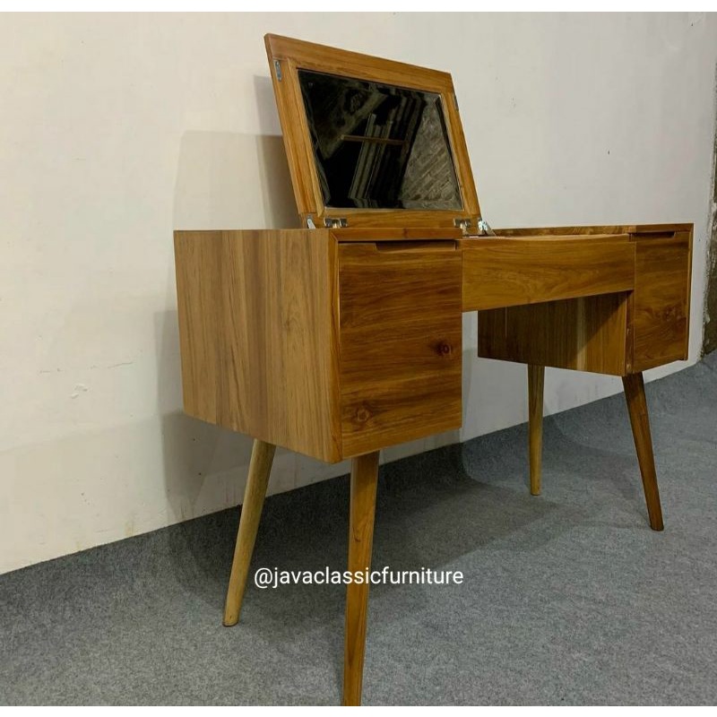 MEJA RIAS,MEJA BELAJAR ANAK,MEJA KERJA KANTOR SERBAGUNA MINIMALIS BAHAN KAYU JATI FINISHING NATURAL UKURAN 120CM-1