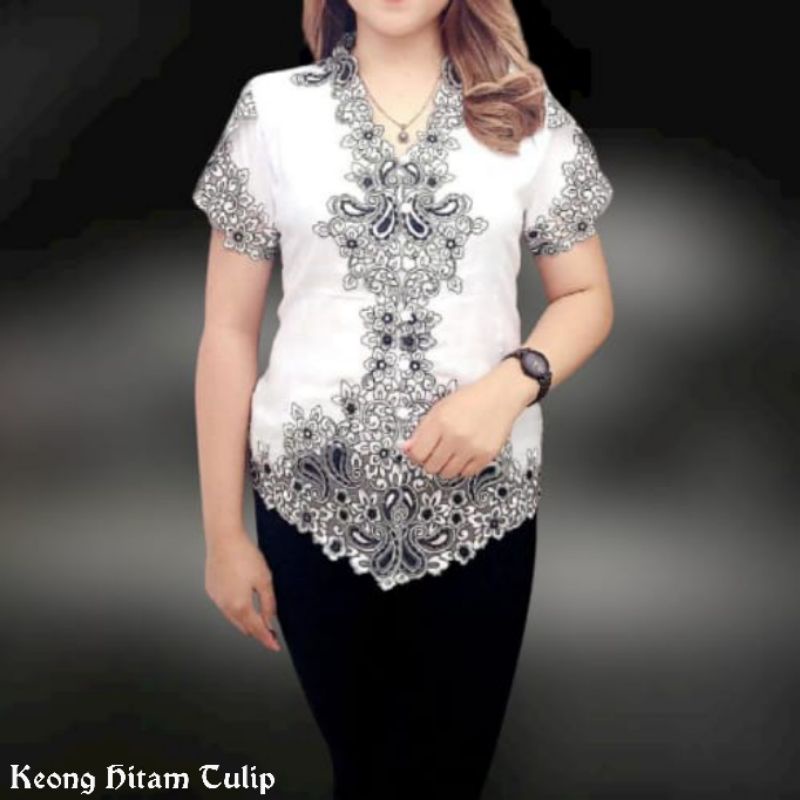 Atasan Kebaya Senada  Bordir Encim Modern Lengan Pendek Model Tulip