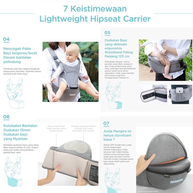 MOOIMOM LIGHTWEIGHT HIPSEAT CARRIER GREY / hipseat mooimom / hipseat mooimom original / baby carrier