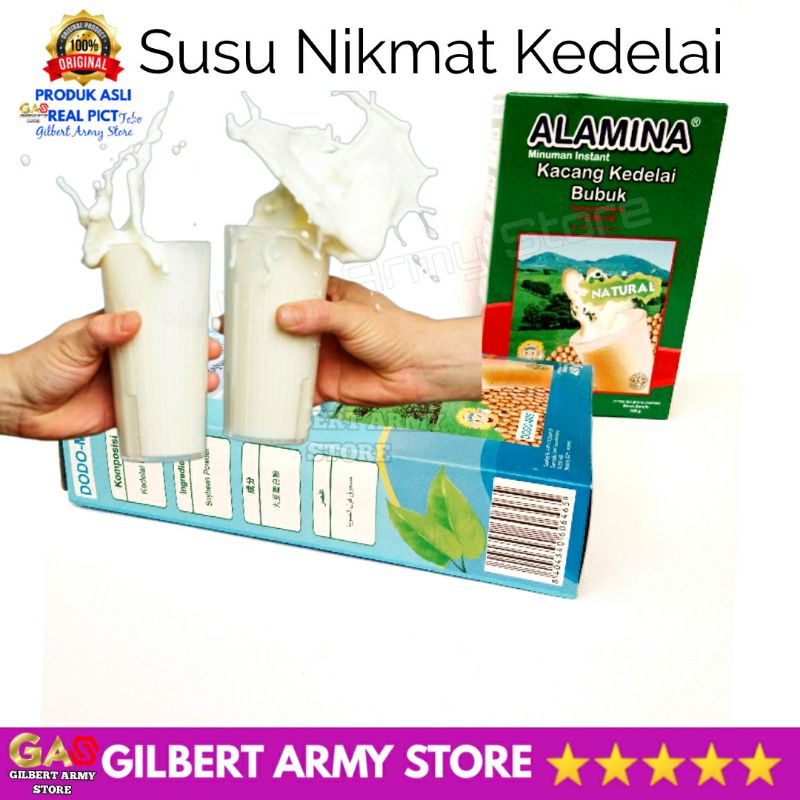 Susu Kedelai Bubuk ALAMINA Kacang  Murni Protein Milk Soybean Powder Varian Rasa Natural Original  Coklat Vanila  Muscle Suplement Makanan Fitnes Menurunkan Berat Badan GILBERT ARMY STORE Promo Terbaru 150gram 400