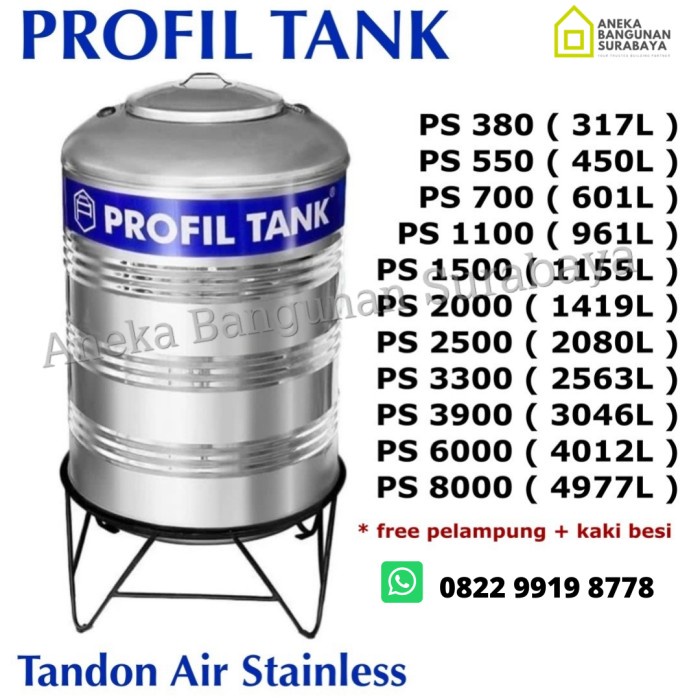Tandon air Profil tank stainless toren air berbagai ukuran