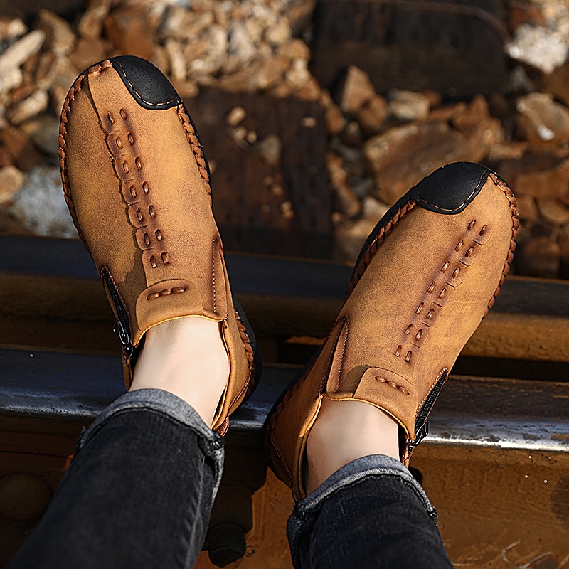 COD 100% KULIT ASLI Sepatu Boots Pria Keren Original Hitam Coklat Boots Resleting Tanpa Tali Formal Kerja Import Handmade 043