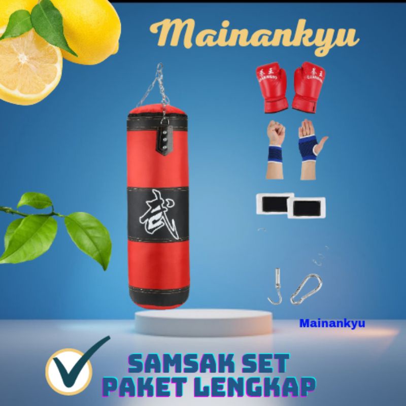 (MAINANKYU) Paket Lengkap Sarung Samsak Tinju MMA Muay Thai Boxing ukuran (80 dan 100CM)