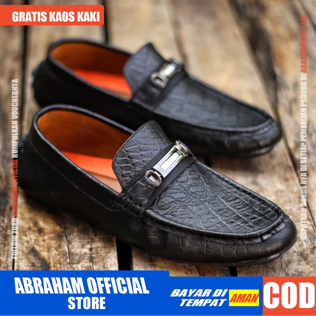 ABRHM x MOKAS Sepatu Casual Slip on Kasual Formal Pantofel Kulit Asli Pria Kerja Kantor Kondangan Anti slip