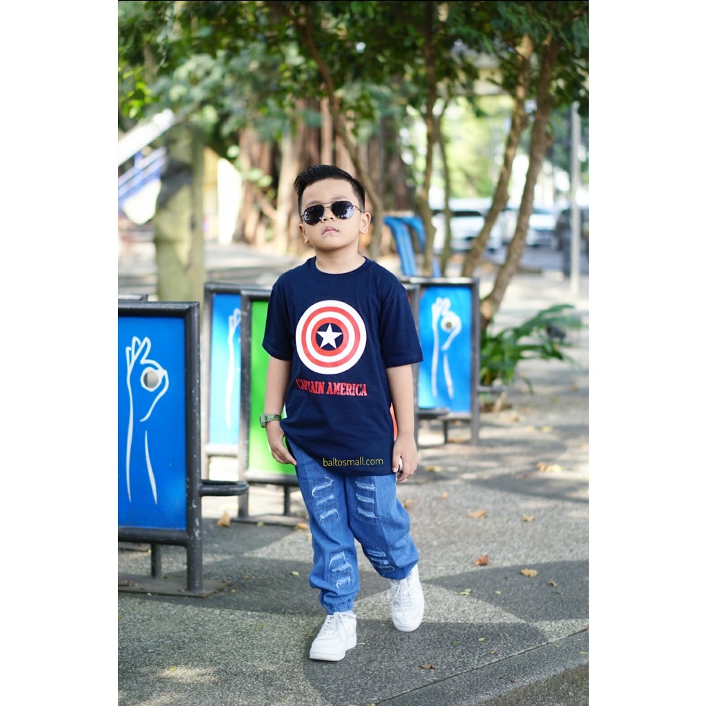 STJRP - Premium Setelan jogger ripped anak dan kaos distro karakter 1-8 tahun Part 1-Kapten amerika