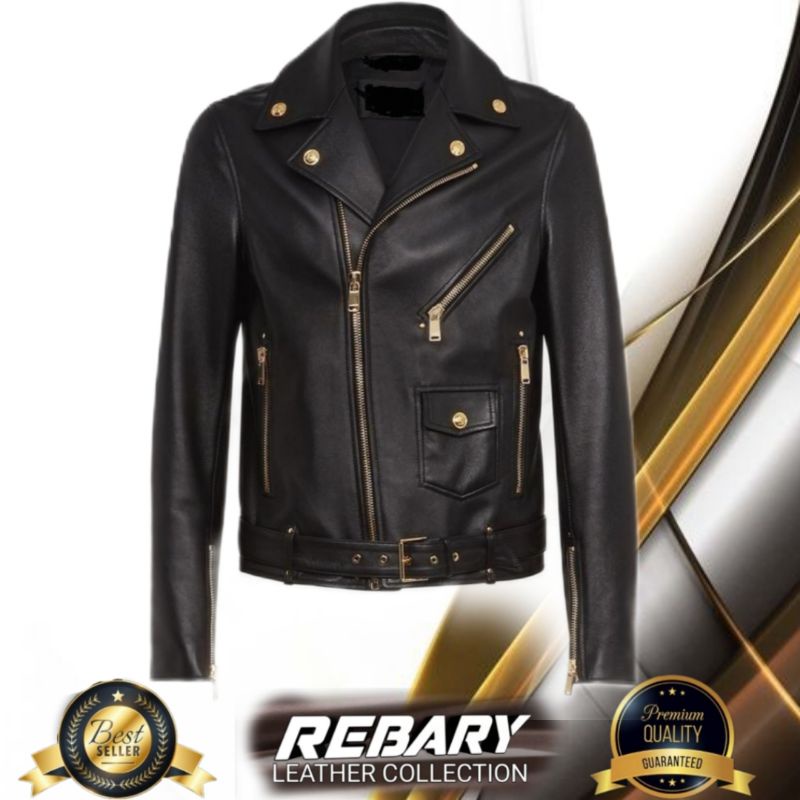 REBARYSHOP Jaket kulit pria double kerah biker punya