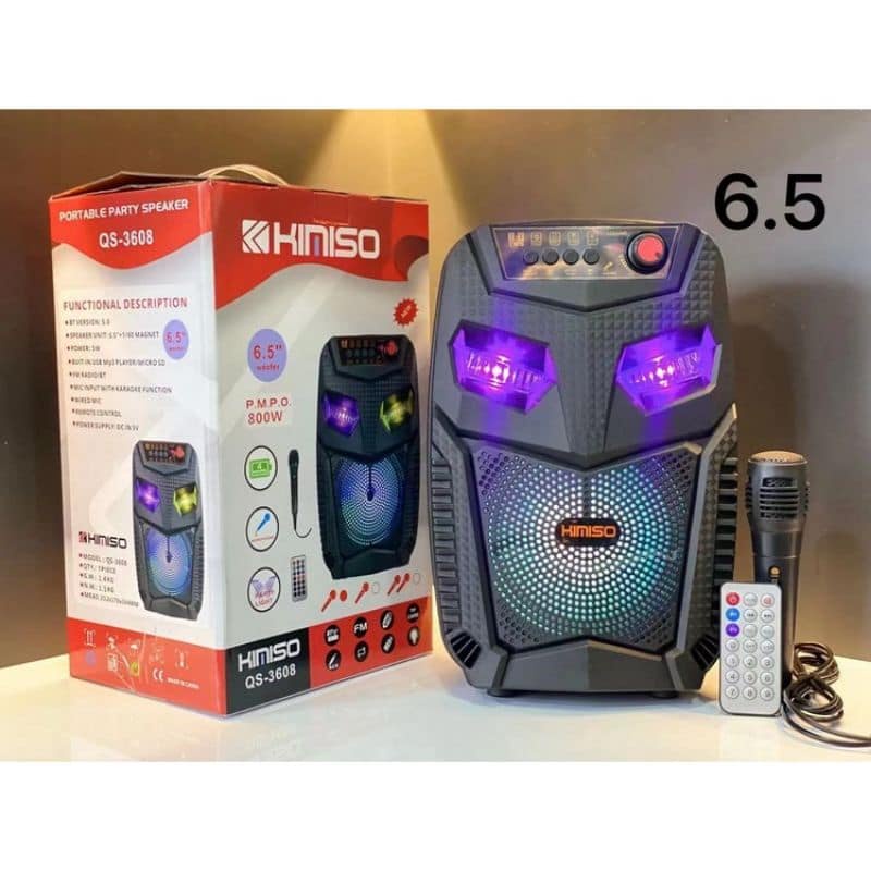 Speaker Bluetooth Portable KIMISO QS-3608 Bonus Microphone Speaker Karaoke 6.5&quot; Inchi Suara Mantap