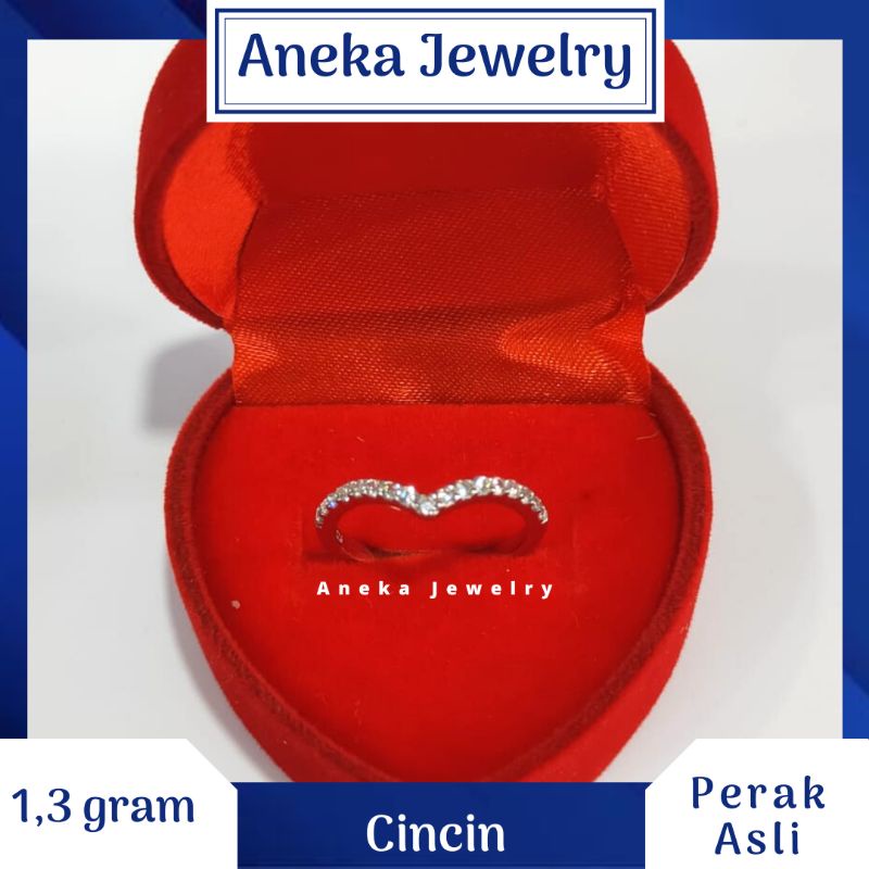 Cincin Cor V Mata2, Perak 925, Lapis Emas Putih